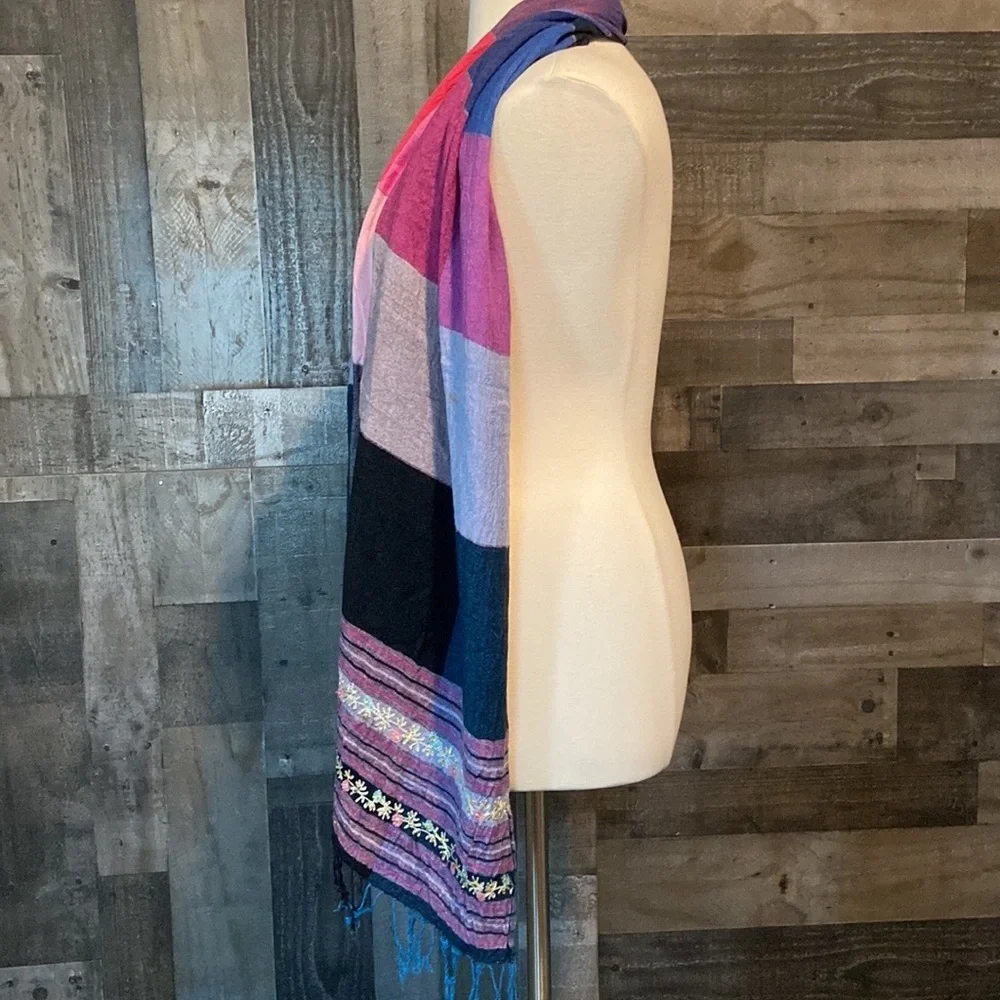 Rainbow patchwork scarf floral embroidery quiet luxury resortwear glam vacation